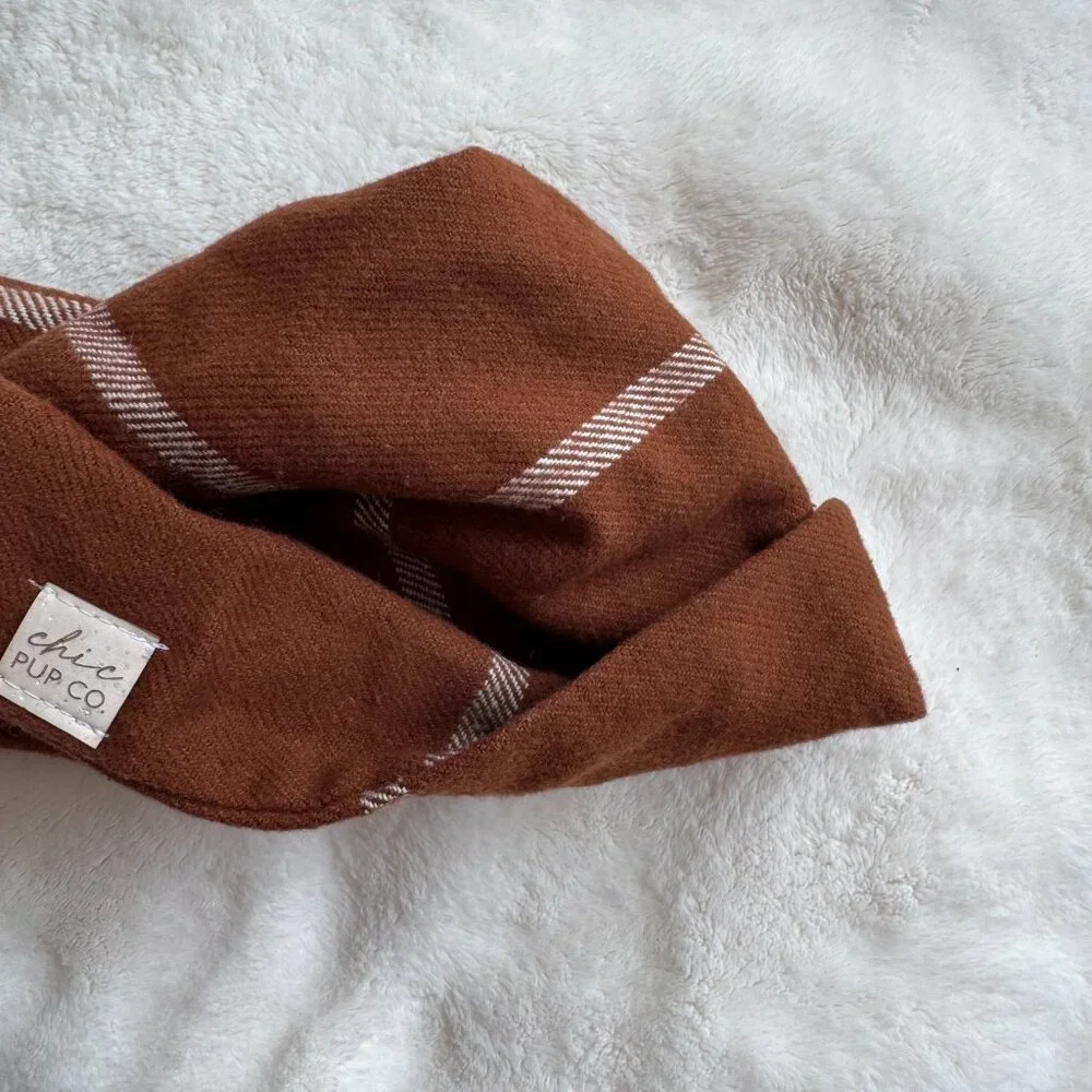 NWT Chic Pup Co Autumn Plaid Dog Scarf, Burnt Orange + White, Size Large